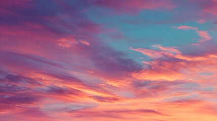 Fototapeta premium Vibrant red and orange clouds drift across a beautiful evening sunset sky