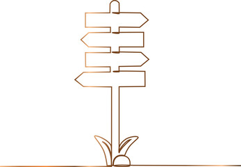 One Continuous line drawing of Road direction signpost arrows to the right and left and plate.Vector illustration for web banner, design template, postcard