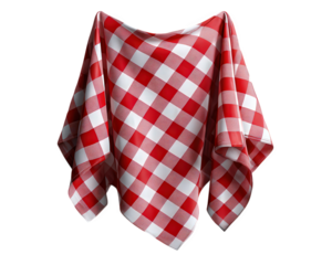 Red white checkered fabric square gingham cloth picnic textile draped soft material classic pattern cheerful isolated on transparency background