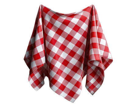 Red white checkered fabric square gingham cloth picnic textile draped soft material classic pattern cheerful isolated on transparency background