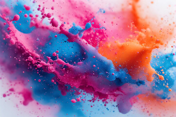 Fototapeta premium A vibrant, energetic collision of bright pink, blue, and orange liquid.