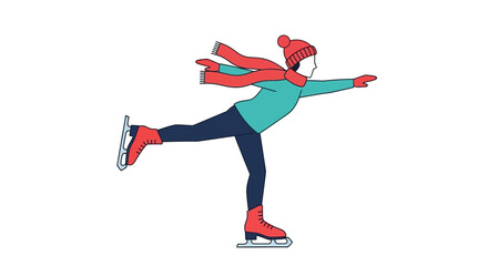Illustration of a person ice skating with a hat and scarf.