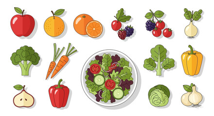 Healthy Food Assortment Fresh Fruits, Vegetables, and Salad for a Balanced Diet