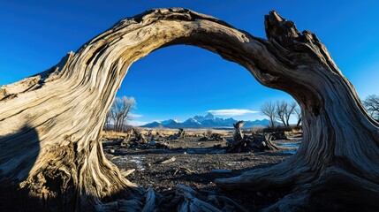 Majestic Mountain Vista Framed by Ancient Wood