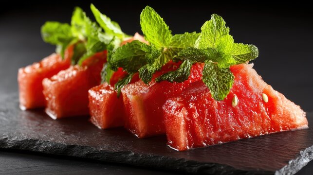 Refreshing watermelon salad recipe kitchen food photography indoor close-up summer delight - Powered by Adobe