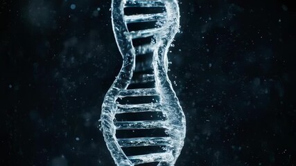 A shimmering dna double helix structure with water droplets on a dark blue and black background - Powered by Adobe