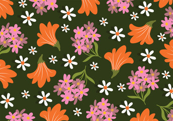 Beautiful floral pattern in small abstract flowers. Small colorful flowers. White background. Floral seamless background.