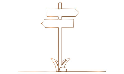 One Continuous line drawing of Road direction signpost arrows to the right and left and plate.Vector illustration for web banner, design template, postcard