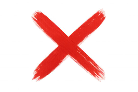 Red painted x mark symbolizing error, rejection, or incorrect choice, isolated on transparent background