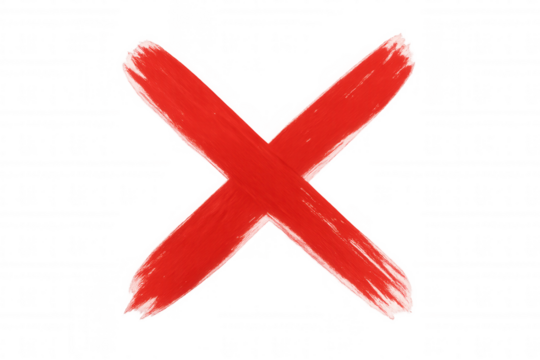 Red painted x mark symbolizing error, rejection, or incorrect choice, isolated on transparent background - Powered by Adobe