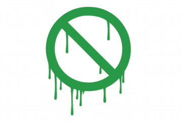 Prohibition warning sign dripping green paint, stop symbol for forbidden content or restricted access on transparent background