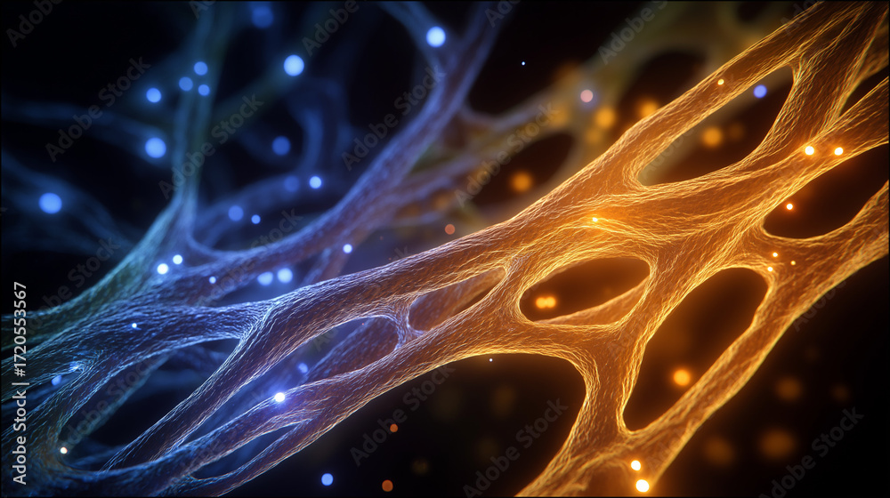 Wall mural network abstraction: a captivating digital rendering showcasing a network of interconnected, luminou