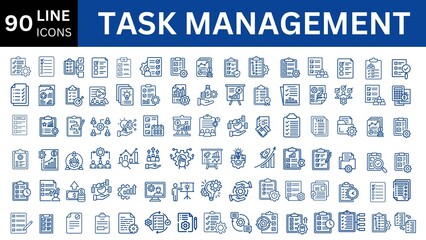 Task Management line icon set.