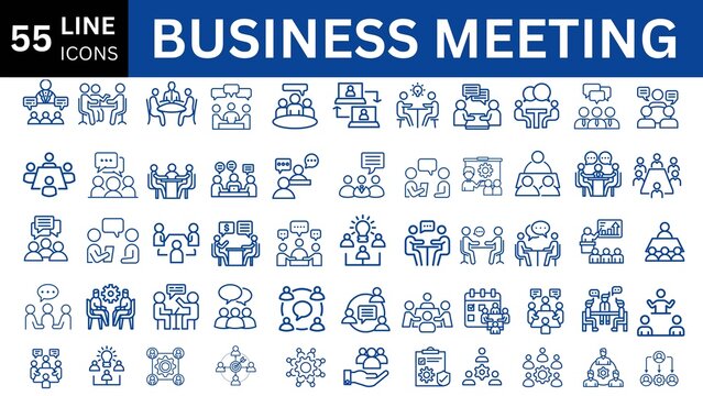 Business Meeting line icon set.