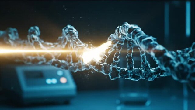 DNA Helix Activated by Golden Light, Scientific Visualization