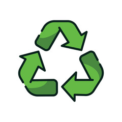 A green recycling symbol with arrows in a circular motion