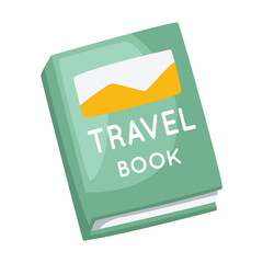 A green closed book with TRAVEL BOOK on the cover