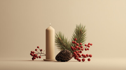 Abstract Christmas Setting Composition with pine branches and candle
