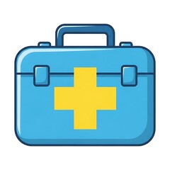 Obraz premium A simple, stylized illustration of a light blue medical kit, featuring a prominent yellow cross.
