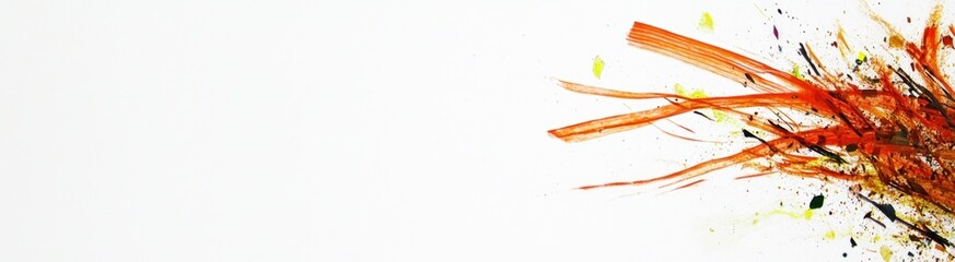 Abstract orange and black paint splash on white.