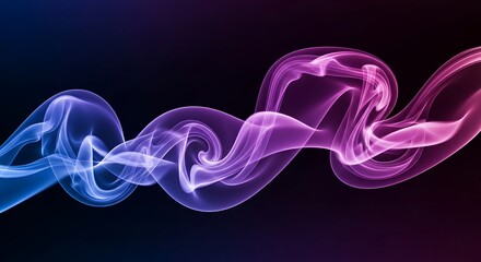 A captivating abstract design showcases flowing, vibrant lines of purple and blue smoke against a dark backdrop.