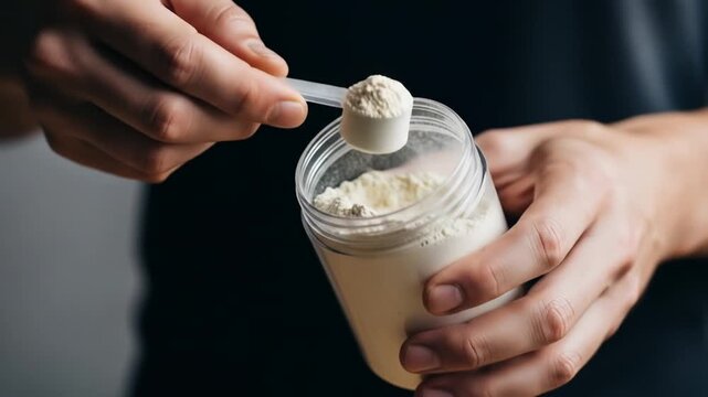 Preparing a Protein Shake - A Close-Up Look at Supplement Preparation.
