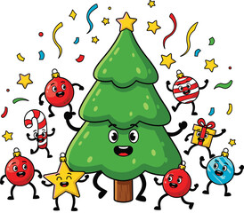 Christmas Tree Party with Dancing Ornaments