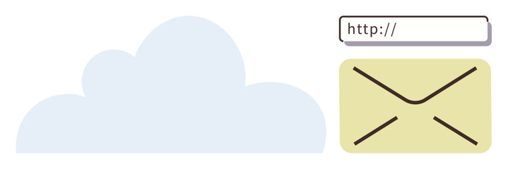 Cloud icon with URL address bar and envelope. Ideal for email, cloud storage, internet communication, web services, data sharing, networking, and digital messaging. Simple flat metaphor