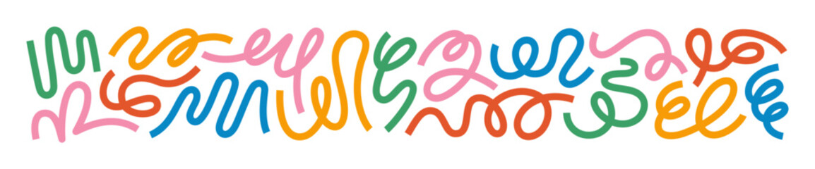 Abstract Color Line Shapes. Squiggle Vector Graphic Design. Wavy Fun Kid Pattern Isolated on a Background. Organic Doodle Ribbon Elements.