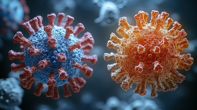 Microscopic View of Two Viral Particles
