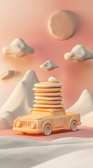 3d Clay Style toy-like truck with pancakes