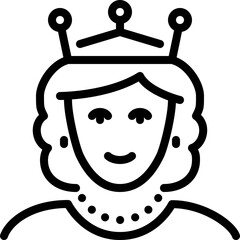 Silhouette of queen in side profile, elegant hairstyle in bun, wearing royal crown, minimalist black and white vector design, logo-style illustration