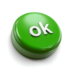 A bright green button with the word 'OK' representing affirmation and approval.