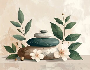 Calm stones and blossoms