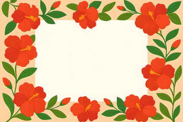 Coral and Red Hibiscus Full Floral Border