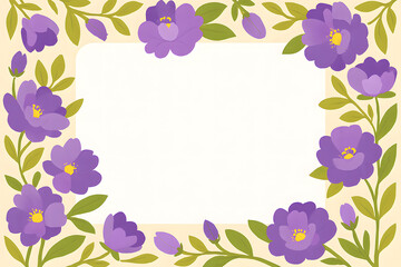 Purple Peony Full Floral Border with Cream Background