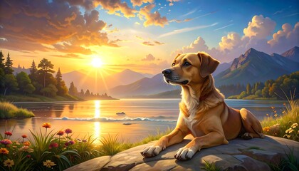 Golden hour serenity with a canine companion