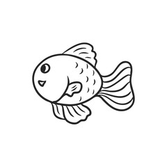 Cute kawaii goldfish outline vector illustration smiling
