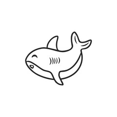 Cute kawaii shark outline vector illustration swimming