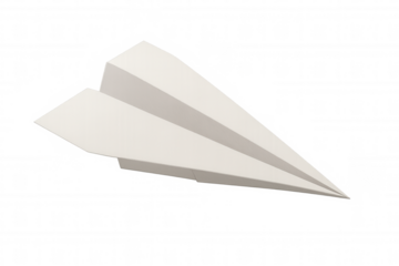 White paper airplane on transparent background, representing flights of imagination, creativity, and simple joyful play