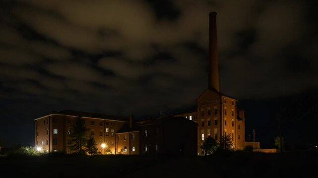 old brick factory at night
