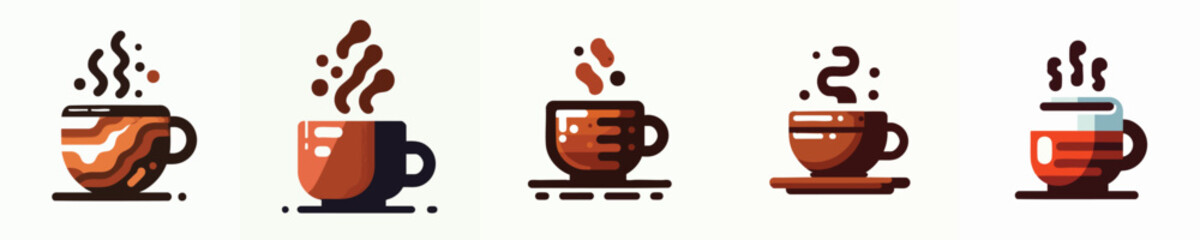 Vector Coffee Mug Collection – Minimal Flat Design Hot Drink Illustration