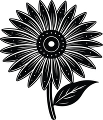 Stylized Black and White Sunflower Vector Illustration with Decorative Petals