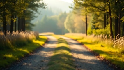 Obraz premium A quiet forked path through a peaceful landscape, bathed in soft morning light, symbolizing life's choices.