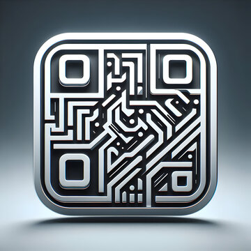 Detailed silver and black square icon displaying intricate circuitry lines etched within a recognizable marker pattern for digital identification or authentication purposes.