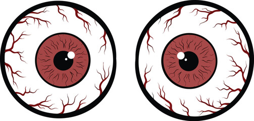 Cartoon eyes with blood vessels on a white background graphic