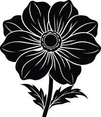 Stylized Black Anemone Flower Vector Illustration with Stem and Leaves