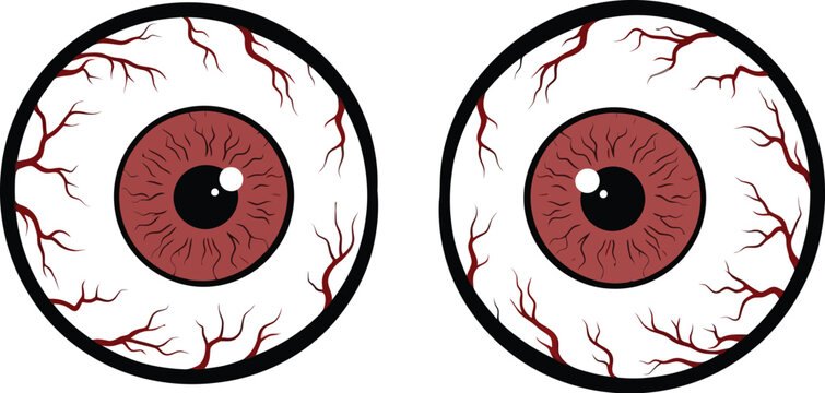 Cartoon eyes with blood vessels on a white background graphic
