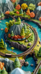 3d Low Poly clay miniature planet with train
