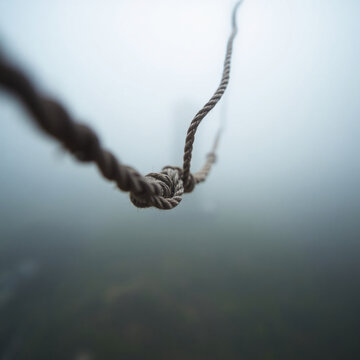 Extreme macro close-up shot of Liberaci&oacute;n de cadenas, emphasizing texture within a thick fog, low visibility, small subject details